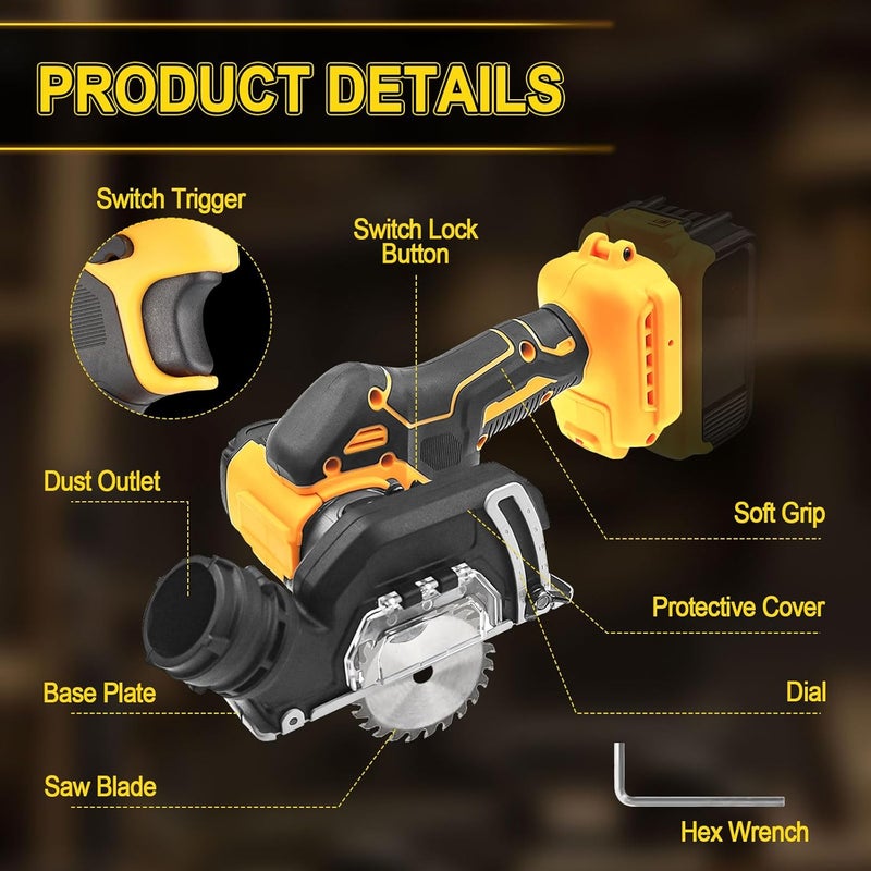 dcvbny Adjustable Cordless Cut-Off Tool,Compatible with DeWalt 20V MAX Battery | Brush Rotorazer Saw&Angle Grinder 20,000 RPM,Includes 4pc 3" Blades for Metal,Wood,Tile,Plastic,No Battery(3" with Base Plate) - Image 5